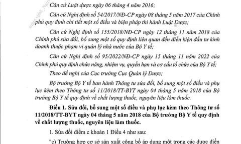 Bộ Y tế quy định về chất lượng thuốc, nguyên liệu làm thuốc