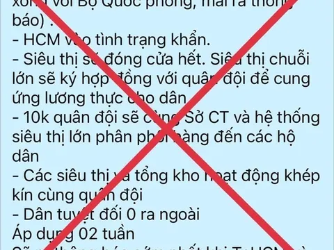Thông tin nội dung khẩn từ Văn phòng Chính phủ về tình hình phòng chống dịch bệnh và một số giải pháp được áp dụng trên địa bàn TPHCM là bịa đặt