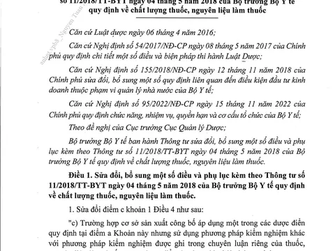 Bộ Y tế quy định về chất lượng thuốc, nguyên liệu làm thuốc