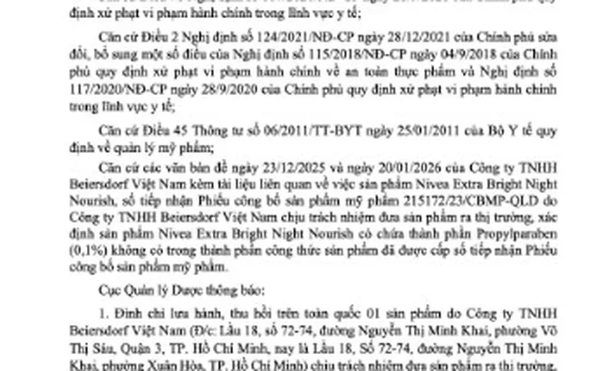Không đảm bảo chất lượng, một lô sản phẩm dưỡng da của Nivea bị thu hồi tại Việt Nam